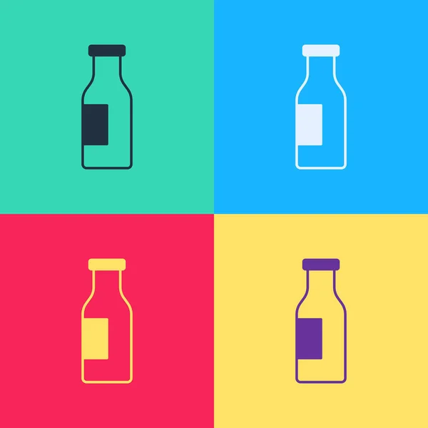 波普艺术封闭玻璃瓶与牛奶图标隔离的色彩背景 — 图库矢量图片