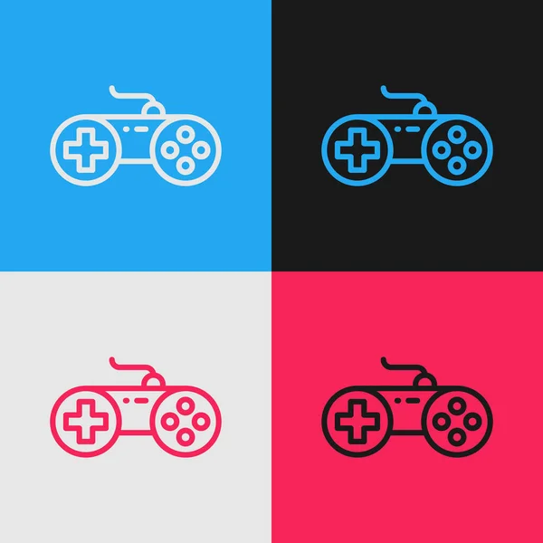 Pop Art Line Gamepad Icon Isolated Color Background Game Controller — Stock Vector