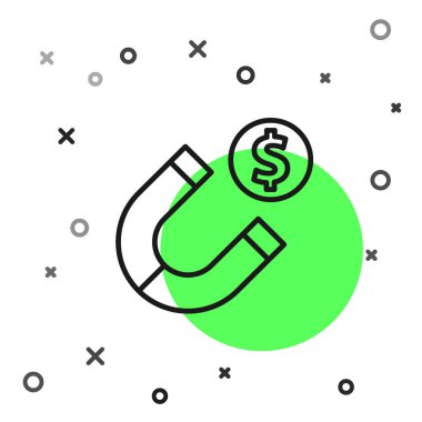 Beyaz arka planda para ikonu olan siyah çizgi mıknatısı. Yatırım çekme kavramı. Büyük işletmelerin kazanç kaynağı ve başarısı. Vektör.