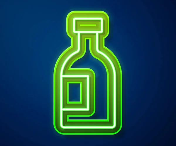 Zářící Neonová Čára Skleněná Láhev Vodky Ikona Izolované Modrém Pozadí — Stockový vektor