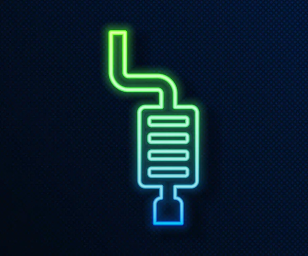 Zářící Neonová Čára Ikona Tlumiče Aut Izolovaná Modrém Pozadí Výfukové — Stockový vektor