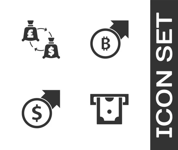 Set Atm Argent Change Dollar Croissance Financière Icône Bitcoin Vecteur — Image vectorielle