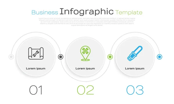 Définir Ligne Papier Graphique Clé Emplacement Avec Tronçonneuse Modèle Infographie — Image vectorielle