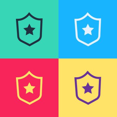 Pop sanatları ödüllü ödül ikonu, renkli arka planda izole edilmiş. Ordu işareti. Vektör.