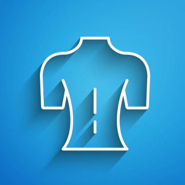 Mavi arkaplanda beyaz çizgi masajı simgesi izole edildi. Rahatlatıcı, boş zaman. Uzun gölge. Vektör.