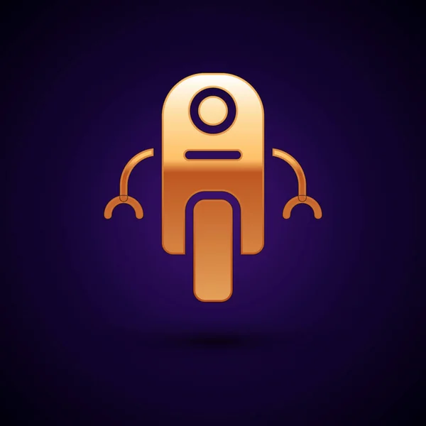 Gold Robot icon isolated on black background. Artificial intelligence, machine learning, cloud computing.  Vector.