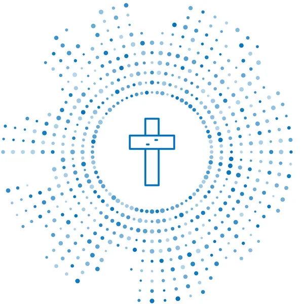 蓝线基督教交叉图标孤立在白色背景 教堂十字架 随机圆点 — 图库矢量图片