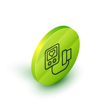 Beyaz arka planda izole edilmiş tansiyon ikonu. Yeşil daire düğmesi. Vektör.