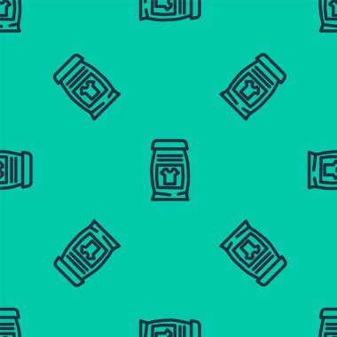 Otomatik çamaşır makinesi simgesi için mavi çizgi deterjanı yeşil arka planda izole edilmiş pürüzsüz desen. Vektör.