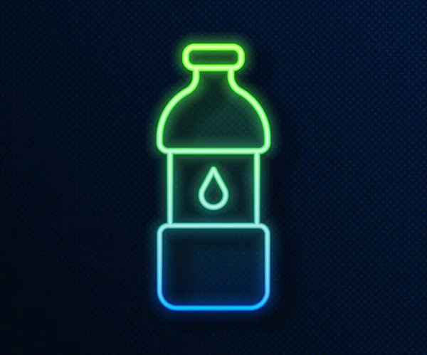 Linea Fluorescente Neon Bottiglia Icona Dell Acqua Isolata Sfondo Blu — Vettoriale Stock