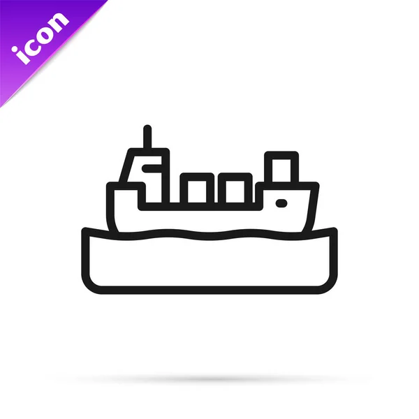Black Line Oil Tanker Ship Icon Isolated White Background Vector — Stock Vector