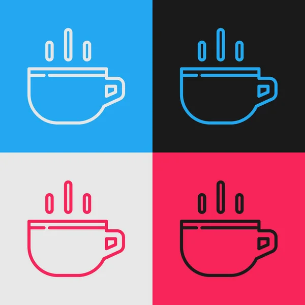 Pop Art Line Koffie Cup Pictogram Geïsoleerd Kleur Achtergrond Theekopje — Stockvector