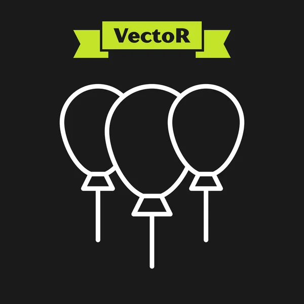 Línea Blanca Globos Con Icono Cinta Aislado Sobre Fondo Negro — Vector de stock