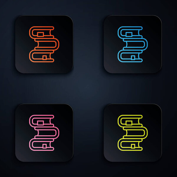 Color neon line Book icon isolated on black background. Set icons in square buttons. Vector.