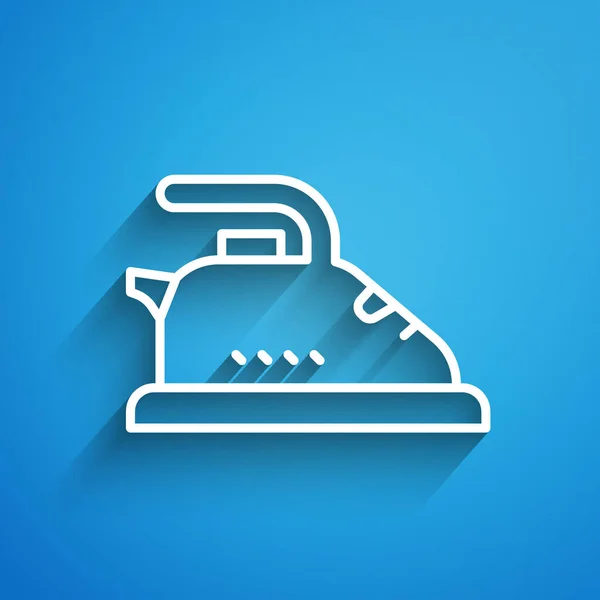 White Line Electric Iron Icon Isolated Blue Background Steam Iron — Stock Vector