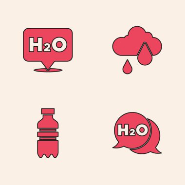 H2O için kimyasal formül, yağmurlu bulut ve su ikonu hazırla. Vektör