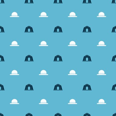 Sirk çadırı ve palyaço şapkasını pürüzsüz düzene sok. Vektör