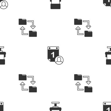 Ofis sandalyesini, Zaman Yönetimi 'ni ve Bulut depolama belge klasörünü kusursuz desen üzerine ayarla. Vektör