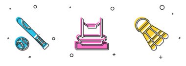 Beyzbol sopasını topla, Bungee ve Badminton top ikonu ile ayarla. Vektör