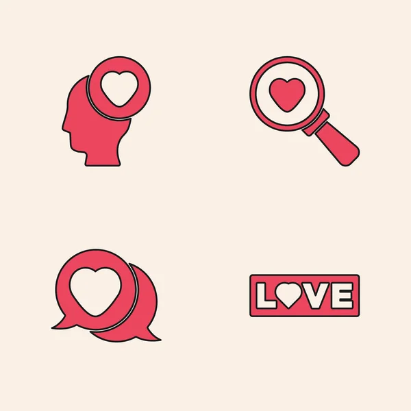 Set Love Texte Tête Avec Cœur Recherche Amour Cœur Dans — Image vectorielle