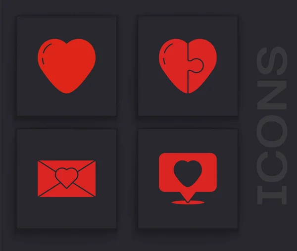 Set Heart Coeur Enveloppe Avec Icône Saint Valentin Vecteur — Image vectorielle