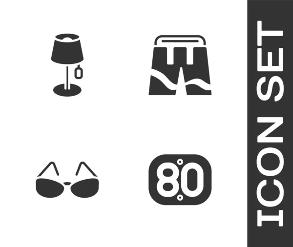 Set Retro Lámpara Pie Gafas Pantalones Cortos Icono Vector — Vector de stock