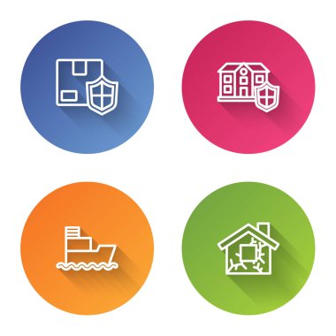 Hat teslimat güvenliğini kalkan, ev, gemi ve gemi ile ayarlayın. Renkli daire düğmesi. Vektör