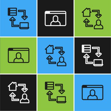 Çevrimiçi çevrimiçi olarak ayarla ve görüntülü sohbet konferans simgesi. Vektör