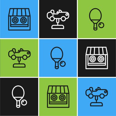 Atış poligonu, raket ve top ve Swing araba ikonu. Vektör