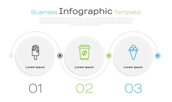 Definir Linha Sorvete Xícara Café Para Cone Waffle Modelo Infográfico — Vetor de Stock