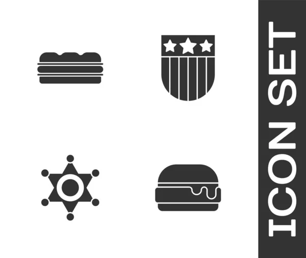 Set Burger Sanduíche Xerife Hexagram Escudo Com Ícone Estrelas Vetor — Vetor de Stock