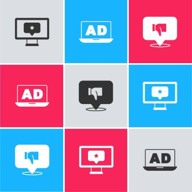 Yıldızlı, Reklamcı ve Hoşlanmayan konuşma baloncuğu simgesi ile monitörü ayarla. Vektör