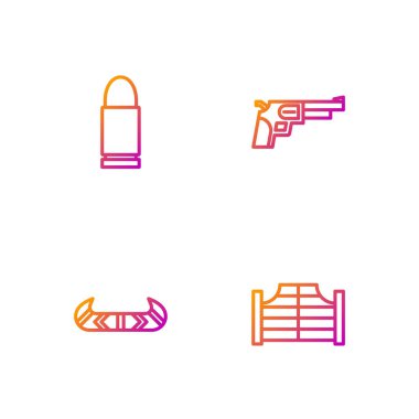 Salon kapısı, kano ve kürek, kurşun ve tabanca ayarlayın. Renk simgeleri. Vektör