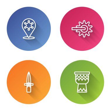 Hat Hexagram Şerifi, Mahmuz, Hançer ve Davul. Renkli daire düğmesi. Vektör