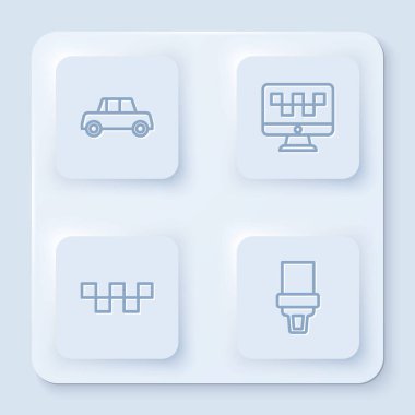 Hat arabası, bilgisayar taksi, taksi, arabanın çatısı ve emniyet kemeri. Beyaz kare düğme. Vektör