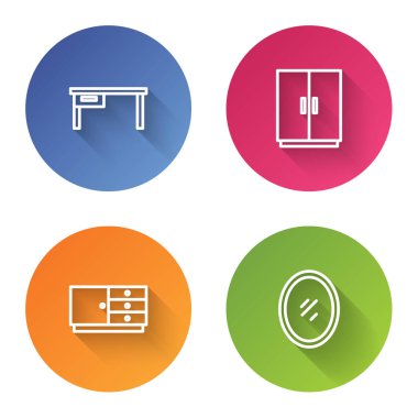 Ofis masası, Gardırop, Çekmeceler ve Ayna Sandığı. Renkli daire düğmesi. Vektör