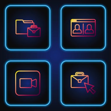 Çevrimiçi çalışma, kamera ve görüntülü sohbet konferansını ayarla. Renk simgeleri. Vektör