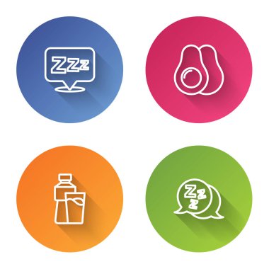 Uykucu, Avokado meyvesi, bir şişe cam ve su. Renkli daire düğmesi. Vektör