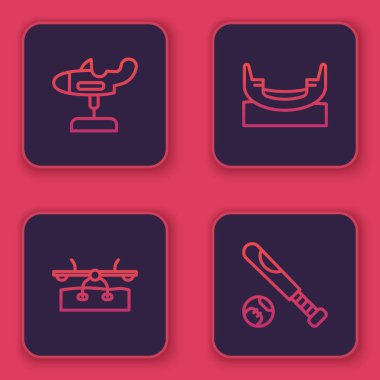 Çizgi Swing uçağı, tahterevalli, tekne salıncağı ve beysbol sopası. Mavi kare düğme. Vektör