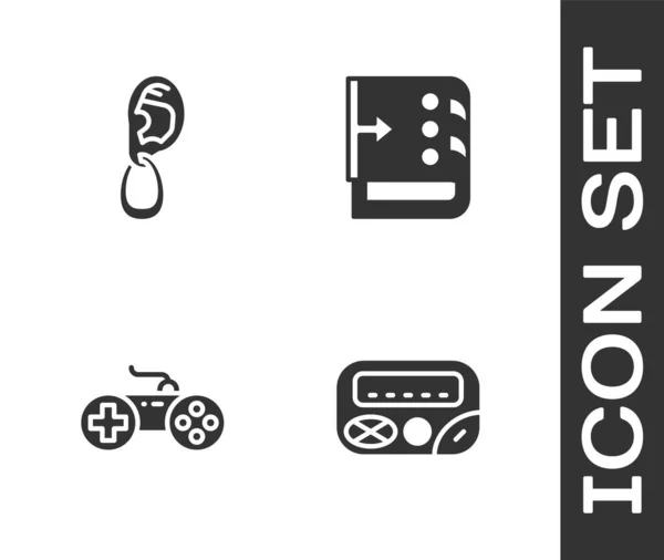 Set Pager Ear Earring Gamepad Sound Mixer Controller Icon Vector — Stock Vector