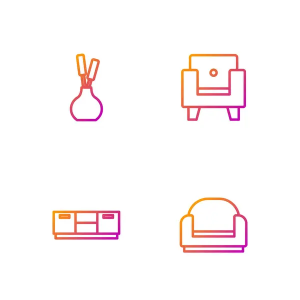 Set Line Armchair Furniture Nightstand Vase Gradient Color Icons Vector — Stock Vector