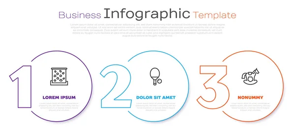 Set Line Kletterwand Schläger Und Ball Und Pferdesattelschaukel Geschäftsinfografische Vorlage — Stockvektor