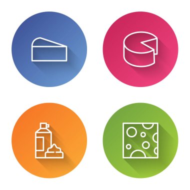 Cheese, krem şanti şişede ve... Renkli daire düğmesi. Vektör