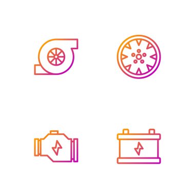 Hat aküsü, motor kontrolü, otomotiv turbo şarj aleti ve alloy tekerleği ayarlayın. Renk simgeleri. Vektör