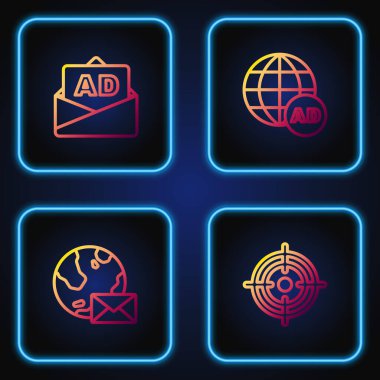 Hedef hattı, Dünya küresi, posta, reklam ve... Renk simgeleri. Vektör