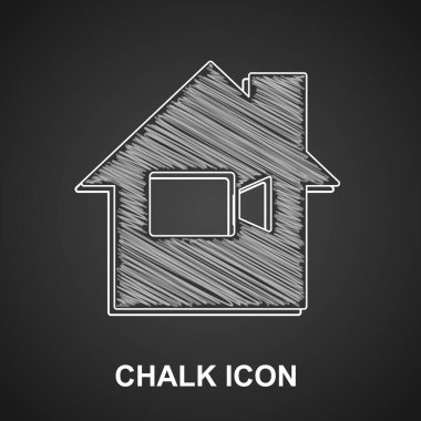 Chalk Video Kamerası siyah arkaplanda izole edilmiş ev simgesinde kapalı. Video yok. Vektör.