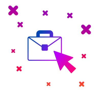 Renk Çevrimiçi çalışma simgesi beyaz arkaplanda izole edildi. Evinde dizüstü bilgisayarla çalışan serbest çalışan bir adam. Uzaktan kumanda. Mesafeli iş kavramı. Kademeli rastgele dinamik şekiller. Vektör.