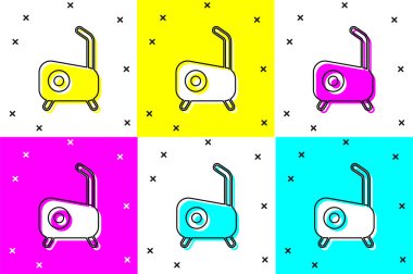 Durağan bisiklet simgesini renk arkaplanından izole et. Egzersiz bisikleti. Vektör.