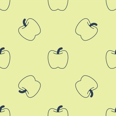 Mavi Elma simgesi sarı arkaplandaki kusursuz deseni izole etti. Fazla kilolu. Sağlıklı diyet menüsü. Fitness diyeti elması. Vektör.