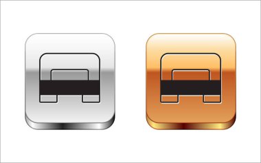 Beyaz arka planda iki ya da bir kişi için siyah büyük yatak. Gümüş ve altın kare düğmeler. Vektör.